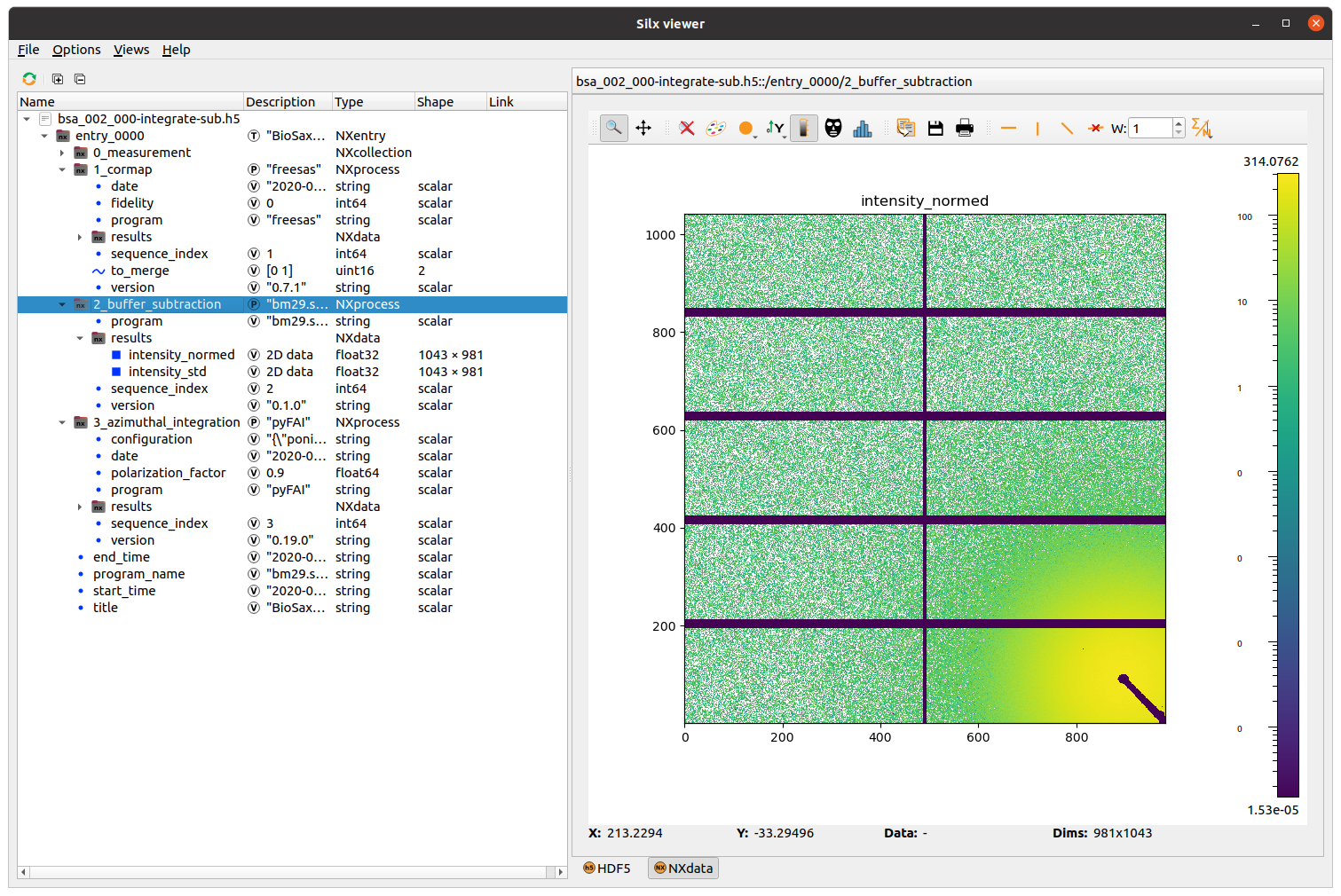 Screenshot of Silx view showing detector data